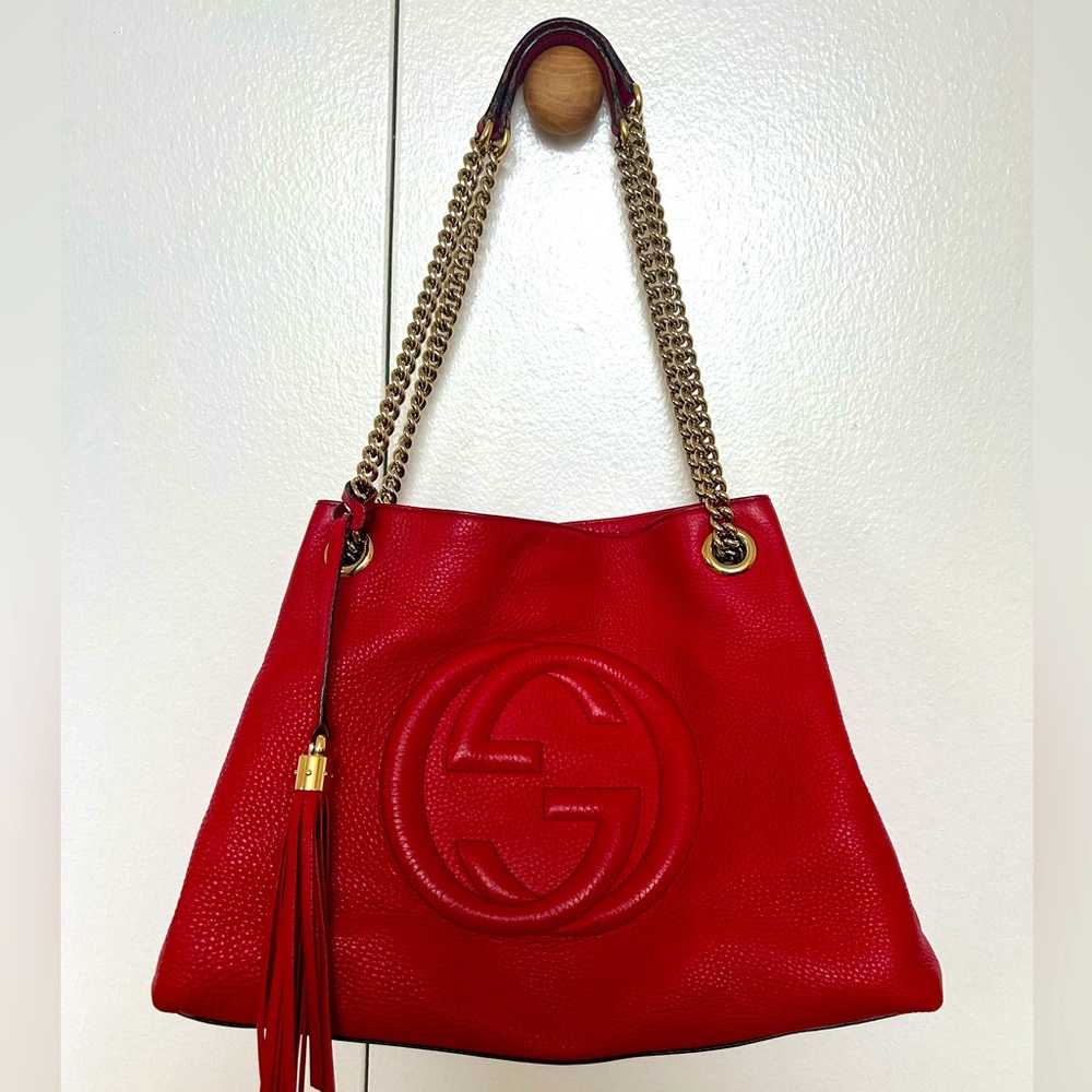 Gucci Cellarius Calfskin Medium Soho Chain Shoulder Bag Vibrant Red